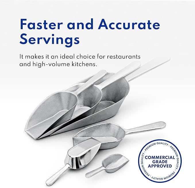 New Star Foodservice 34707 One-Piece Cast Aluminum Flat Bottom Bar Ice Flour Utility Scoop, 16-Ounce, Silver