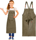 Unisex Aprons with Large Pockets,Cotton Canvas Cross Back Heavy Duty Adjustable Work Apron,Size Kids to Adult