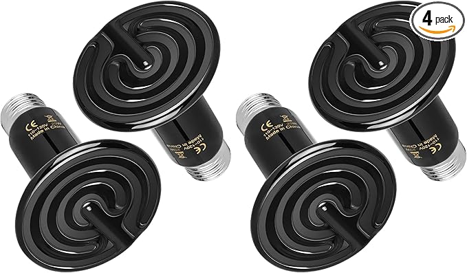 Simple Deluxe 25W Ceramic Heat Emitter Reptile Heat Lamp Bulb No Light Emitting Brooder Coop Heater for Amphibian Pet & Incubating Chicken, 4 Pack