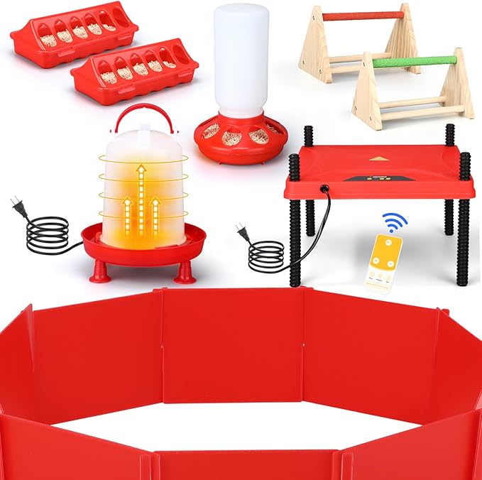 8 Pcs Brooder Box for Chick Starter Kit Include Brooder Heating Plate Chicken Pen Chicken Waterer Feeder Perch Flip Top Poultry Feeder Brooding Box Heat Poultry Waterer for Chick Duck
