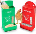 2Pack Automatic Chicken Grit & Oyster Shell Feeder with Rain Cover, Gravity-Fed Metal Poultry Feeder Trough for Coop, Outdoor Use