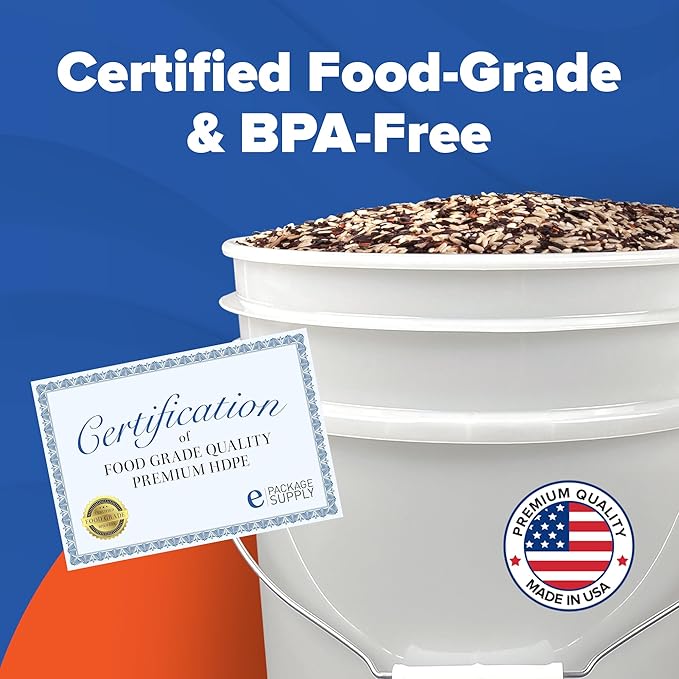 5 Gallon Bucket Only | Made in USA | Food Grade | Durable 90 Mil All Purpose Pail | BPA Free | Premium HPDE | Easy Stack and Store | Lids Not Included (White, 6)