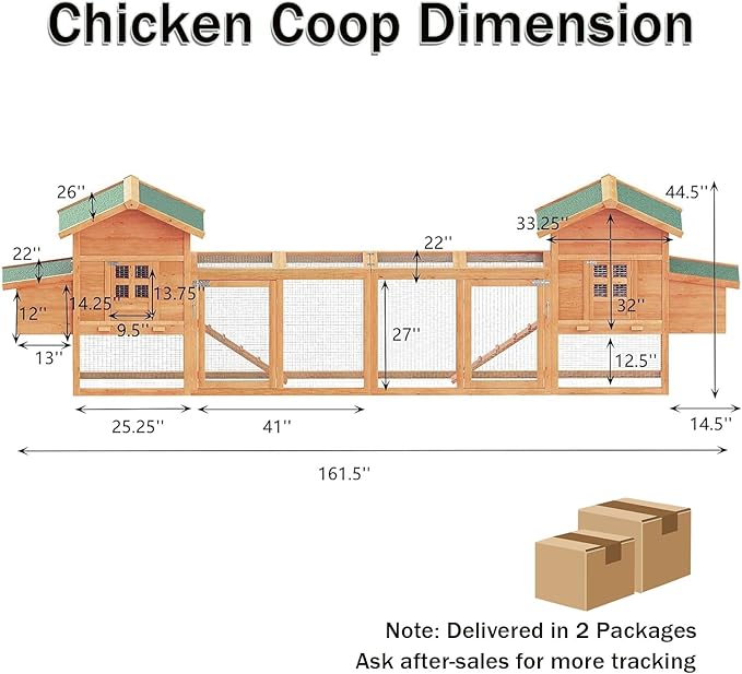 160" Large Chicken Coop, Waterproof Outdoor Hen House for 6-8 Chickens, Wooden Chicken House with Nesting Box, Removable Tray, PVC Cover, Run, for Garden Backyard Cage