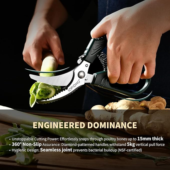 Heavy Duty Poultry Shears, Kitchen Shears with Non-Slip Handle & Safety Lock, All Purpose Kitchen Scissors for Chicken, Meat Cutting, Turkey, Fish, Vegetables, Spring Loaded, Dishwasher Safe