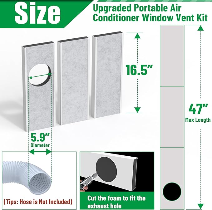 Forestchill Portable Air Conditioner Window Vent Kit with Insulation Foam Panels, Adjustable AC Vent Seal Kit with Mesh Guard for 5.9" Diameter Hose, Insulates Heat & Reduces Noise from Outside