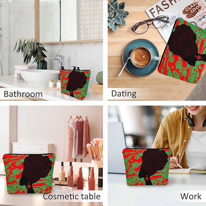 Women Cosmetic Bag African Woman, Sexy African Woman Ethnic Turban Red Cute Makeup Bag For Purse Cosmetic Travel Bag For Toiletries Makeup Storage Bag Flax Skincare Bag Make Up Pouch Bags
