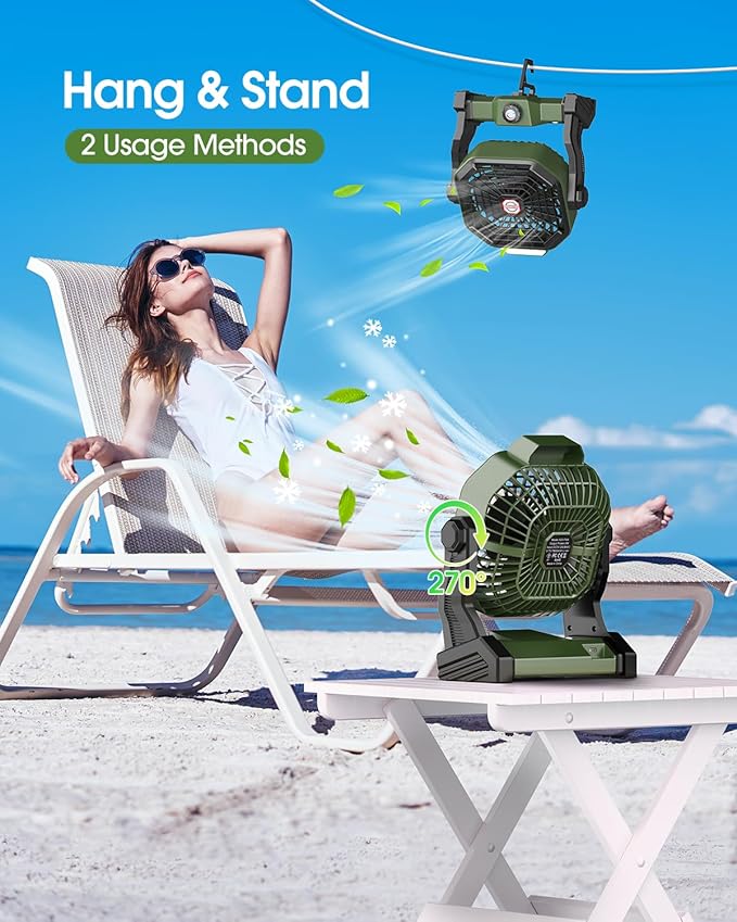 Rechargeable Solar Powered Fan, [Max 40H Runtime] Solar Camping Fans & Led Lantern,8-inch Portable Fan with Solar Panel,Battery Operated Powered Outdoor Tent Fans for Camping Essentials Accessories