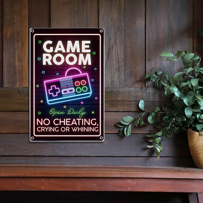 Neon Game Controller Wall Art Room Metal Sign For Teenage Boy Bedroom Nursery Playroom Decoration 8 x 12 Inch Kitchen Vintage Metal Home