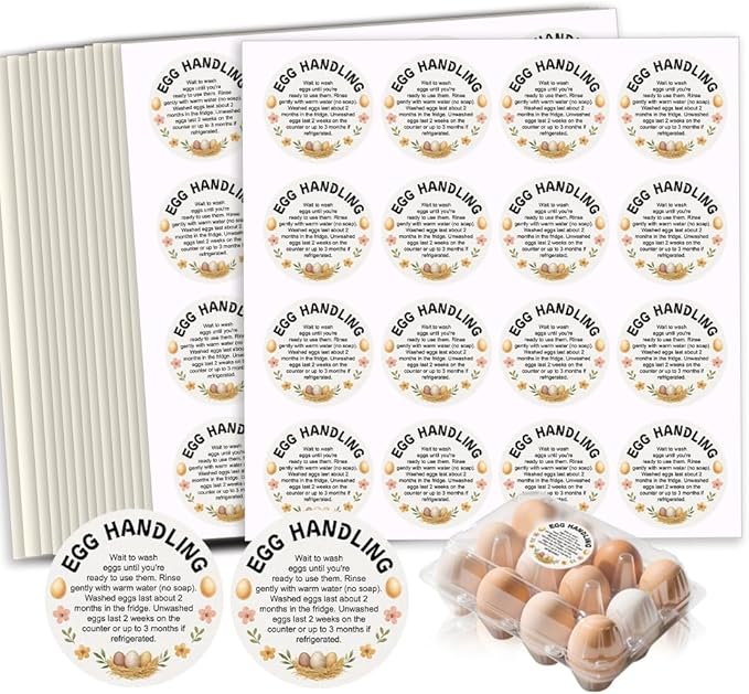 320 Pcs Farm Fresh Eggs Carton Labels, 2 Inch Round Eggs Handling Stickers Self-Adhesive Egg Packaging Stickers for Chicken Egg Box Container Farm Supplies