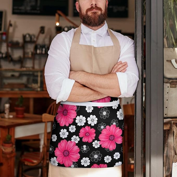 Server Apron with 3 Pockets Waist Waiter Waitress Half Apron Short Aprons