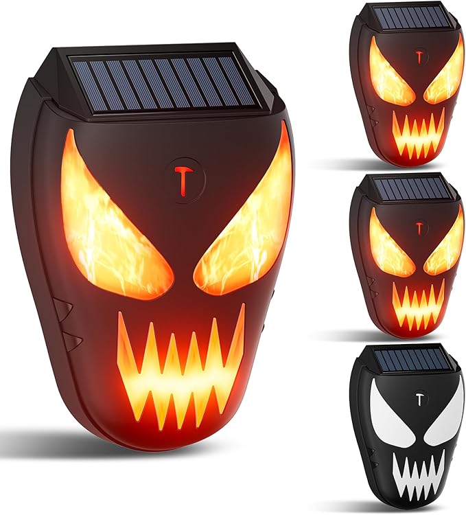 Solar Coyote Deterrent Predator Lights - Nocturnal Animal Repeller with Red LED Flashing Lights for Chicken Coop, Yard & Garden Protection Against Raccoons, Foxes, Deer, Skunks, Hawks 4 PCS