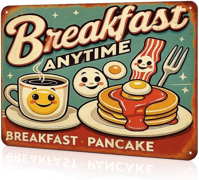 Vintage-Style 8x12" Breakfast Coffee Diner Tin Sign - Durable Iron Metal Wall Art with Easy Hanging, Unique Design for Kitchen, Restaurant, Bar Decor - Perfect Home or Office Gift Idea
