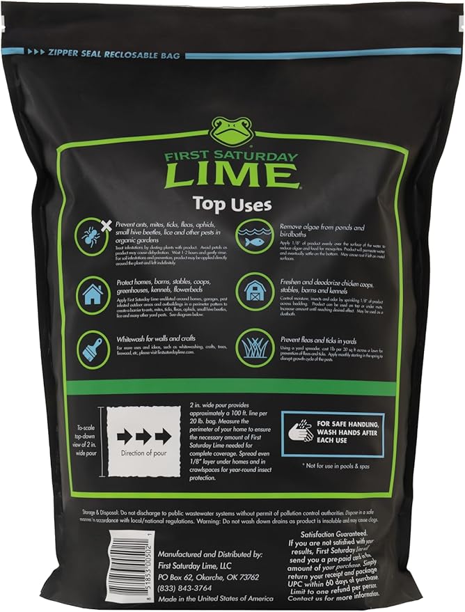 First Saturday Lime Insect Deterrent-20LB Bag| Monthly Insect Shield| Multi-Purpose Insect Control for Outdoors| Prevents Ants & Other Insects