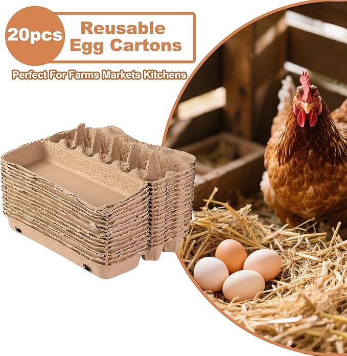 Reusable Pulp Egg Carton,12-Count Storage Container, Farm Fresh Egg Holder for Countertop, Chicken Egg (20, brown, 2 * 6)
