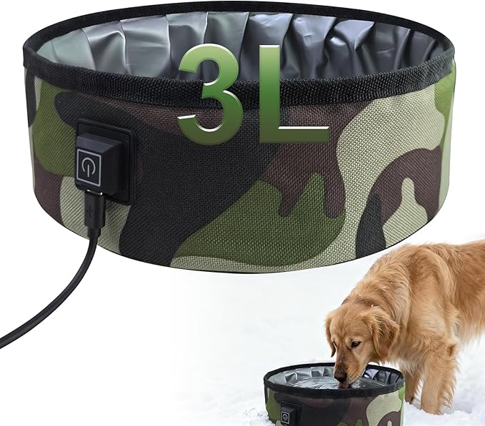 3L Heated Water Bowl for Pets –Foldable, Waterproof for Dogs, Cats, Squirrels, Rabbits, Chickens, and Birds – Winter Outdoor Use – Keeps Water from Freezing in Snowy Weather