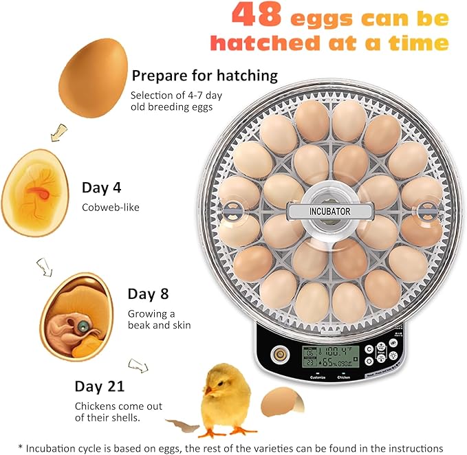 48 Incubators for Hatching Eggs, Egg Incubator with Automatic Egg Turning and Humidity Control, Intelligent Egg Incubator with Automatic Temp. Adjustment