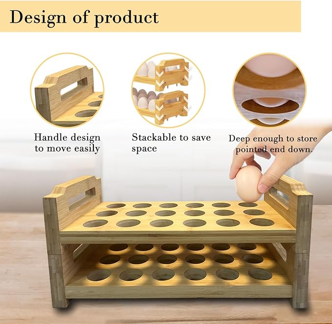 Wooden Egg Holder For Fresh Eggs, Stackable Egg Storage For Countertop, 18 * 2 Egg Rack For Counter, Display Stand For Henhouse