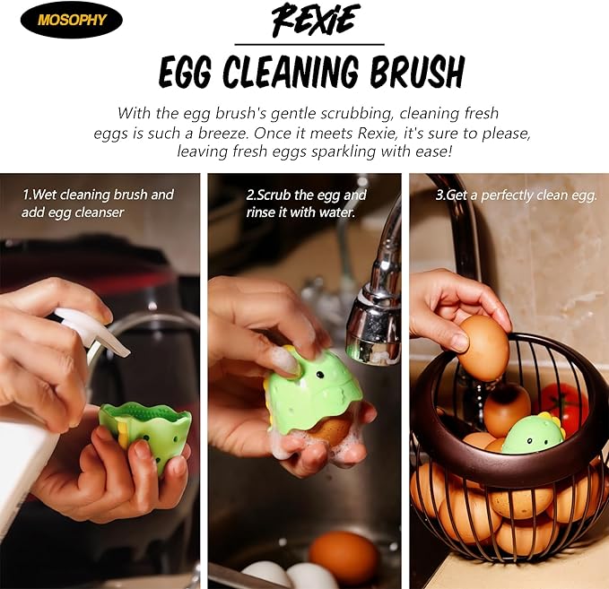 Silicone Egg Washer - Cute Dinosaur Egg Cleaner for Fresh Eggs, Fruits & Veggies, Ideal for Homesteaders, Backyard Chickens & Egg Collectors