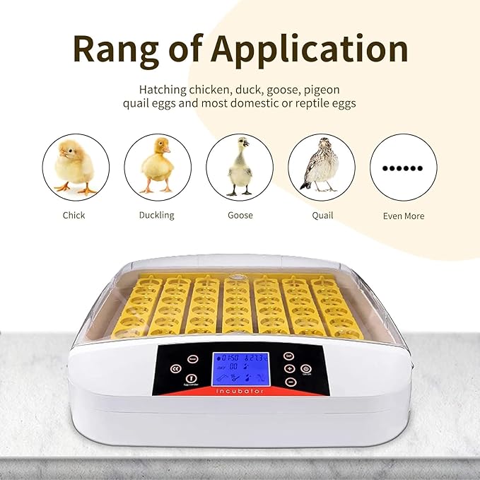 42-56 Egg Incubator with Smart Alarms - Egg Incubator with Auto Turning, Temp Control and Humidity Display, LED Candler Incubator for Chicken, Duck, Goose, Quail, Bird Eggs (56s)