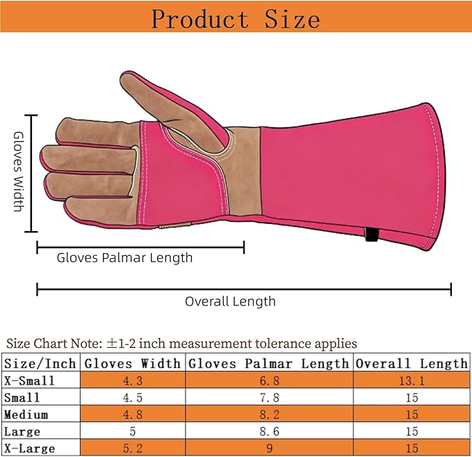 Welding Gloves for Men, Gardening Gloves Yard Work for Women, Long Sleeves Gloves for Rose Pruning, Thorn Proof, Fireproof and Heat Resistant (Rose Red, X-Small)