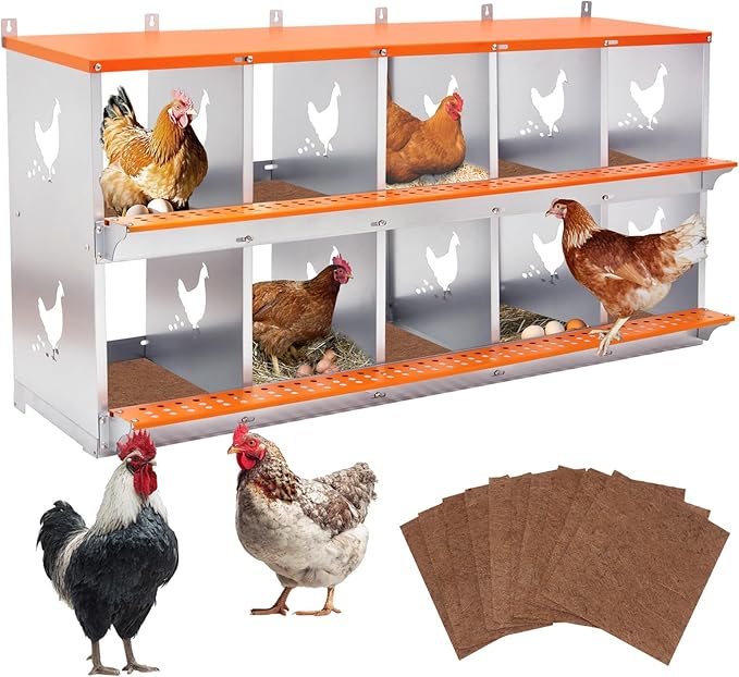 Chicken Nesting Box for Laying Eggs - 10 Room Chicken Laying Boxes, Nesting Boxes for Chickens, Heavy Duty Metal Chicken Coop (53" L x 17" W x 25" H)