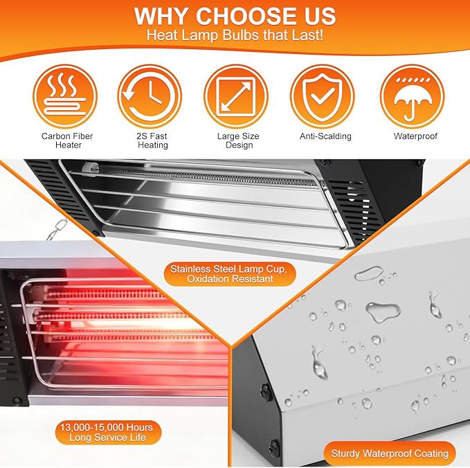 450W Heat Lamp for Chickens, Carbon Fiber Heater for Chick Brooder, Large Hanging Chicken Coop Heater, Adjust 5 Levels & Time & Height, 9.8 Ft Cord Heat Lamp for Poultry & Pets