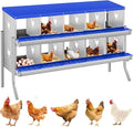 10 Compartment Chicken Nesting Boxes, Metal Roll Away Egg Laying Boxes with Removable Tray & Lid Cover, Chicken Coop Nest Box for Hens, Egg Protection Design (with Legs) Blue