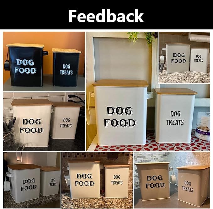 Dog Food Storage Container Farmhouse Pet Food Treats Bin with Lid and Scoop, Perfect Sturdy Canister Tins for Kitchen Countertop, Shelf, Great Gift for Pet Owners - Dog Food - Black