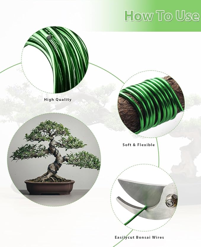 Bonsai Wire Kit 8Pcs, 7 Roll Aluminum Training Wire Coils with Cutter Set -1/1.5/2.0/3.0mm Multiple Sizes Bonsai Accessories for Bonsai Trees Branch Control Plant Shaping