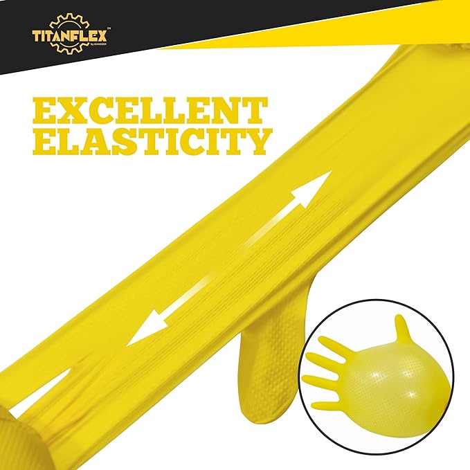 TitanFlex Heavy Duty Industrial Nitrile Gloves with Raised Diamond Texture, 6-mil, Latex Free (Dark Green/Yellow)