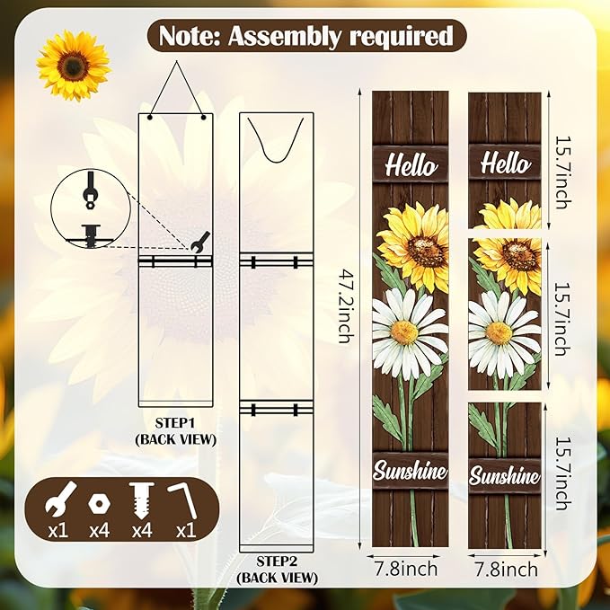 47" Large Spring Porch Sign Sunflower Daisy Welcome Sign Wooden Tall Spring Porch Decor Leaner Rustic Farmhouse Front Door Decor for Holiday Outdoor Home Yard Entryway Gift