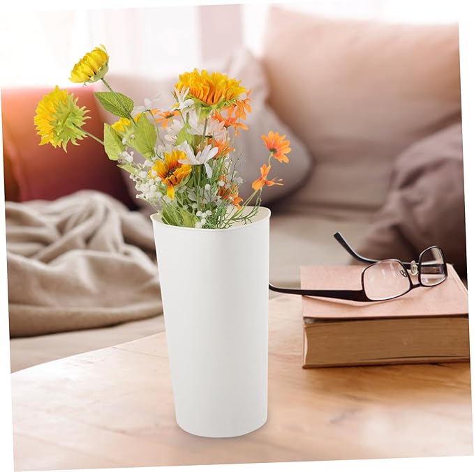 VICASKY White Triangle Flower Bucket Decorative Storage Pot Flowers Plastic Tub Basket Utility Bucket Rustic Floor Vase Farmhouse Style
