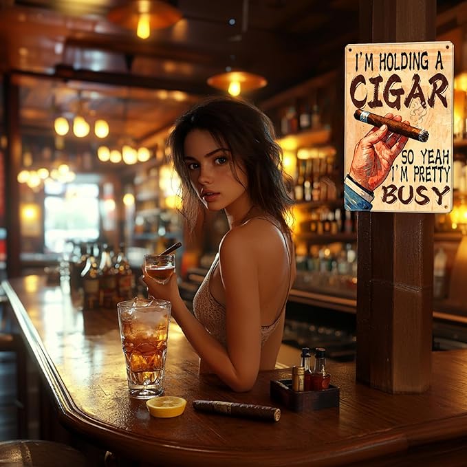 Cigar Metal Sign Wall Art Decor I'M Holding A Cigar So Yeah I'M Pretty Busy Tin Poster Home Office Lounge Bar Pub Garage Decor 12x16 Inch