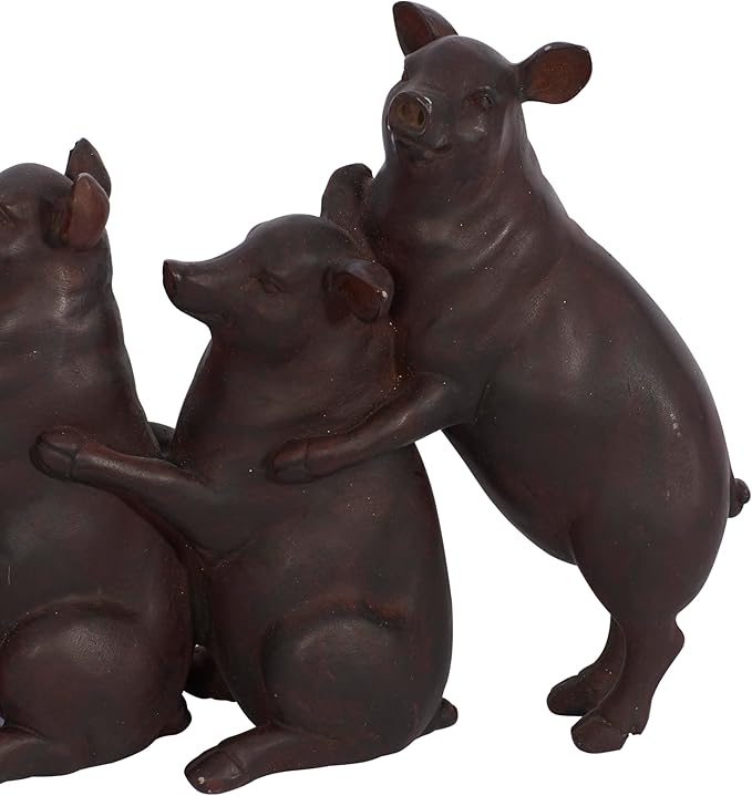 Deco 79 Polystone Pig Decorative Sculpture Home Decor Statue, Accent Figurine 13" x 4" x 7", Dark Brown