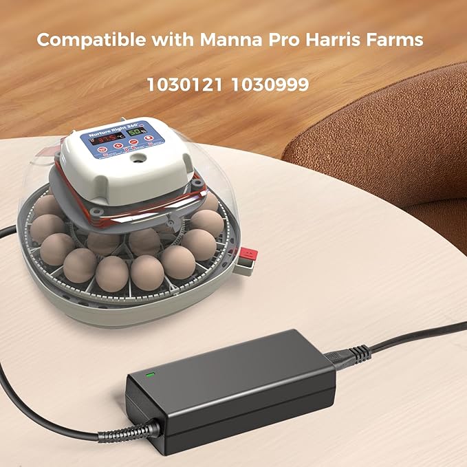 12V Incubator Plug Power Cord Compatible with Manna Pro Harris Farms 1030121 1030999 Nurture Right 360° Egg Incubator for Temperature Humidity Control Hatching Chicks BSG-60W120500 Adapter