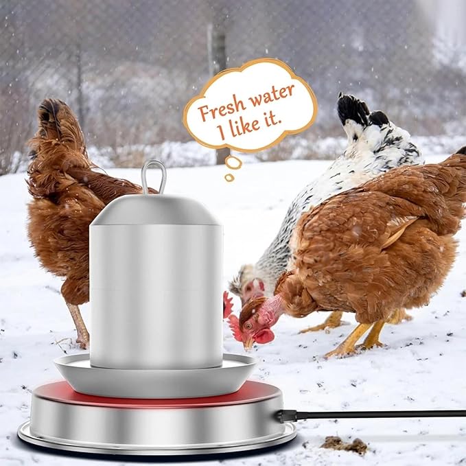 Chicken Water Heater for Winter, Poultry Water Heater Base with Thermostat, 14 Inch for Plastic/Metal Poultry Waterer, 60W Thermostat Chicken Coop Water Heater with 9.8ft Power Cord