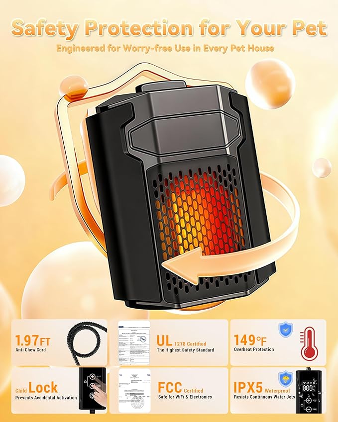 Dog House Heater with Thermostat & Smart APP WIFI Remote, 500W Fast Dog House Heaters Outdoor Doghouse, Chicken Coop, Pig Cat House, 41℉-113℉ Adjustable Temp & Timer, Pet Safe Space Electric Warmer