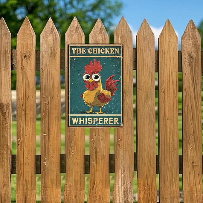 KIYOYO Funny The Chicken Whisperer Metal Sign Vintage Chicken Tin Sign Metal Poster Home Kitchen Farm Coffee Office Country Chicken Coop Poster Wall Decor 12x8 Inch