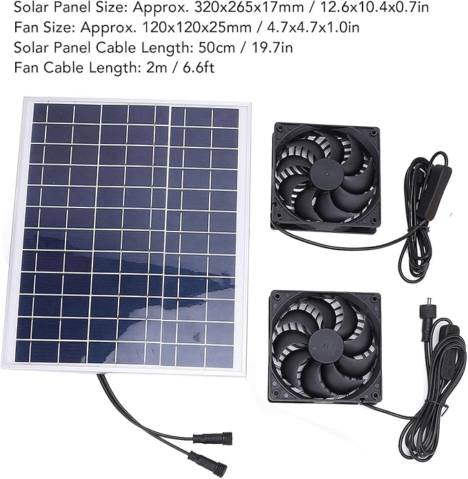 15W Solar Powered Fan Kit, with 2 IP65 Water Proof Fans, Solar Exhaust Intake Cooling Ventilation for Chicken Coop,Greenhouse,Shed,Pet House
