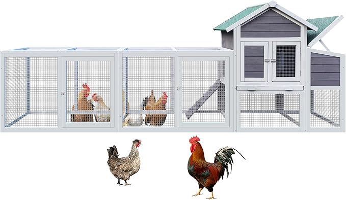 123'' Large Chicken Coop with Run, Wooden Hen House for 5-10 Chickens, Outdoor Chicken Run Poultry Cage Rabbit Cage Duck House with Nesting Box, Ramp & Pull-on Tray