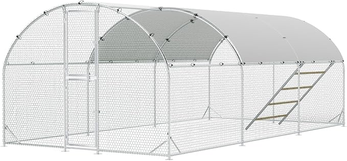 Large Metal Chicken Coop, 10x20x6.5FT Chicken Runs for Yard with Cover and Roosting Perch, Split Doors Walk in Chicken Coop