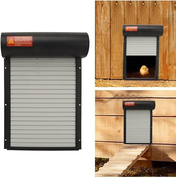 Roll Up Gray Chicken Coop Door Automatic Timing Control Opener for Poultry Farms