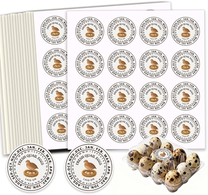 320 Pcs Quail Eggs Carton Labels, 2 Inch Round Fresh Quail Eggs Handling Stickers Waterproof PET Adhesive Quails Egg Packaging Sticker for Box Container Carton Farm Supplies