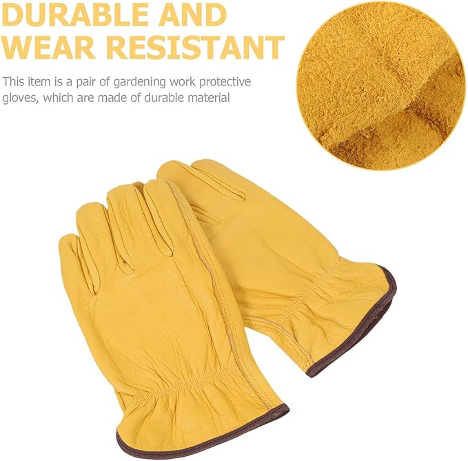 Kichvoe Puncture-resistant Cowhide Gardening Gloves Professional Work Gloves for Outdoor Planting and Pruning Sturdy Full-grain Leather Medium Size