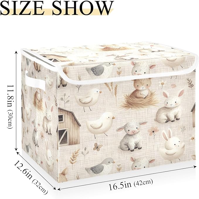 Storage Box Farm Animals Storage Bins with Lids, Larger Collapsible Fabric Storage Baskes with Handles for Living Room, Playroom, Bedroom, Nursery 16.5x12.6x11.8 Inch
