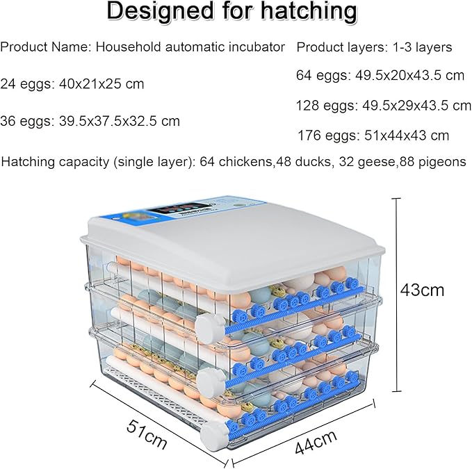 Egg Incubator Chicken Incubators for Hatching Eggs with Automatic Temperature and Humidity Control, Chick Brooder, Incubator Box Kit,36Eggs,176Eggs