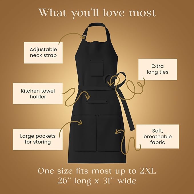 Waterproof Apron for Adults – Adjustable Fit with Deep Pockets, Stylish Cooking & Baking Apron for Women & Men