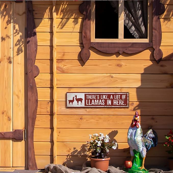 Llamas Metal Signs for Outdoor, There's Like A Lot Of Llamas in Here Sign 15.8x4 inches, Cute Llama Farm Decor, Decorative Wall Plaque for Farm, Home, or Garden, Llama Owner Gift