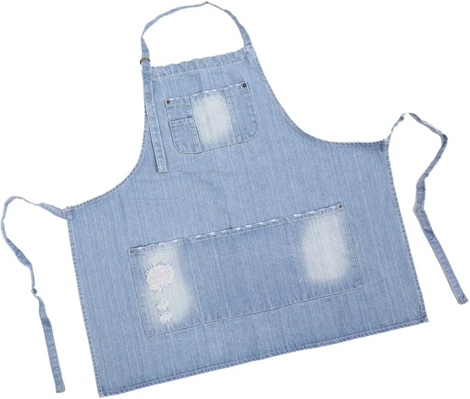 Cotton Denim Apron Soft - Unisex Adjustable Bib Apron with 5-Pockets Perfect for Kitchens