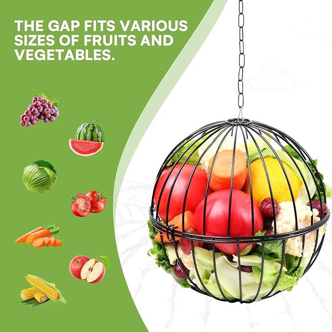 Hanging Chicken Feeder, 7.1 Inch Large Chicken Vegetable Hanging Feeder, Treat Holder with 15.7 Inch Hanging Chain Treat Ball Feeding Tool for Poultry (Black)